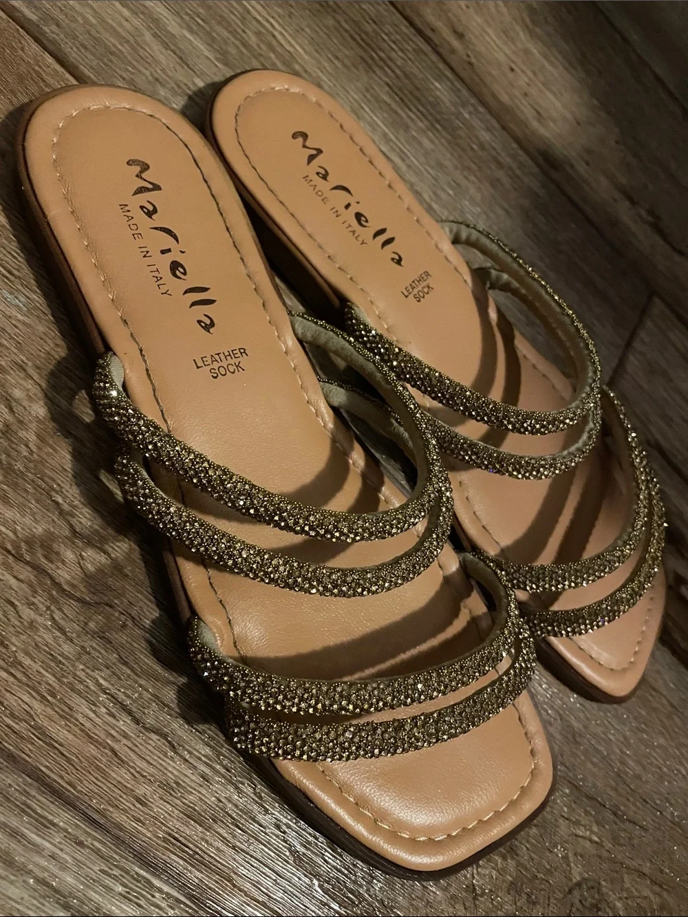 Mariella Bronze Bling Strappy Sandals Woman Size 8